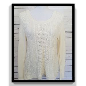 High Low Cable Knit Sweater Ivory Size L